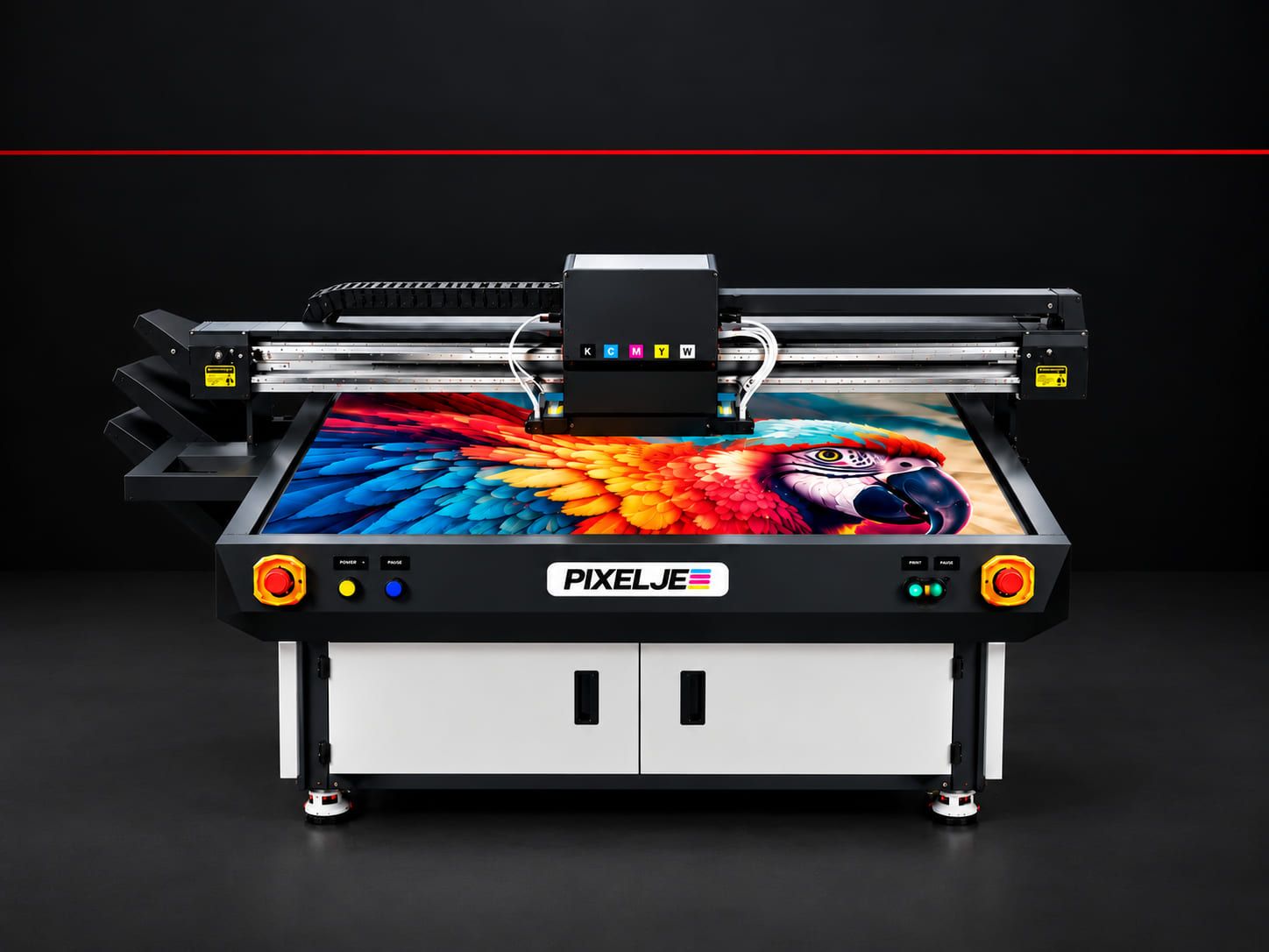PixelJet UV flat-bed · 4 × 3 on the Impression floor